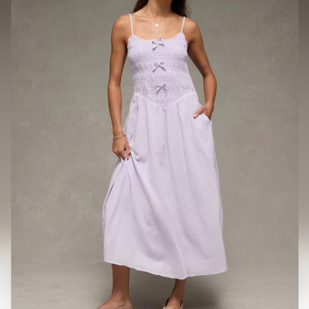 American Eagle Purple Lavender Midi Dress Party Date Night 100% Cotton
